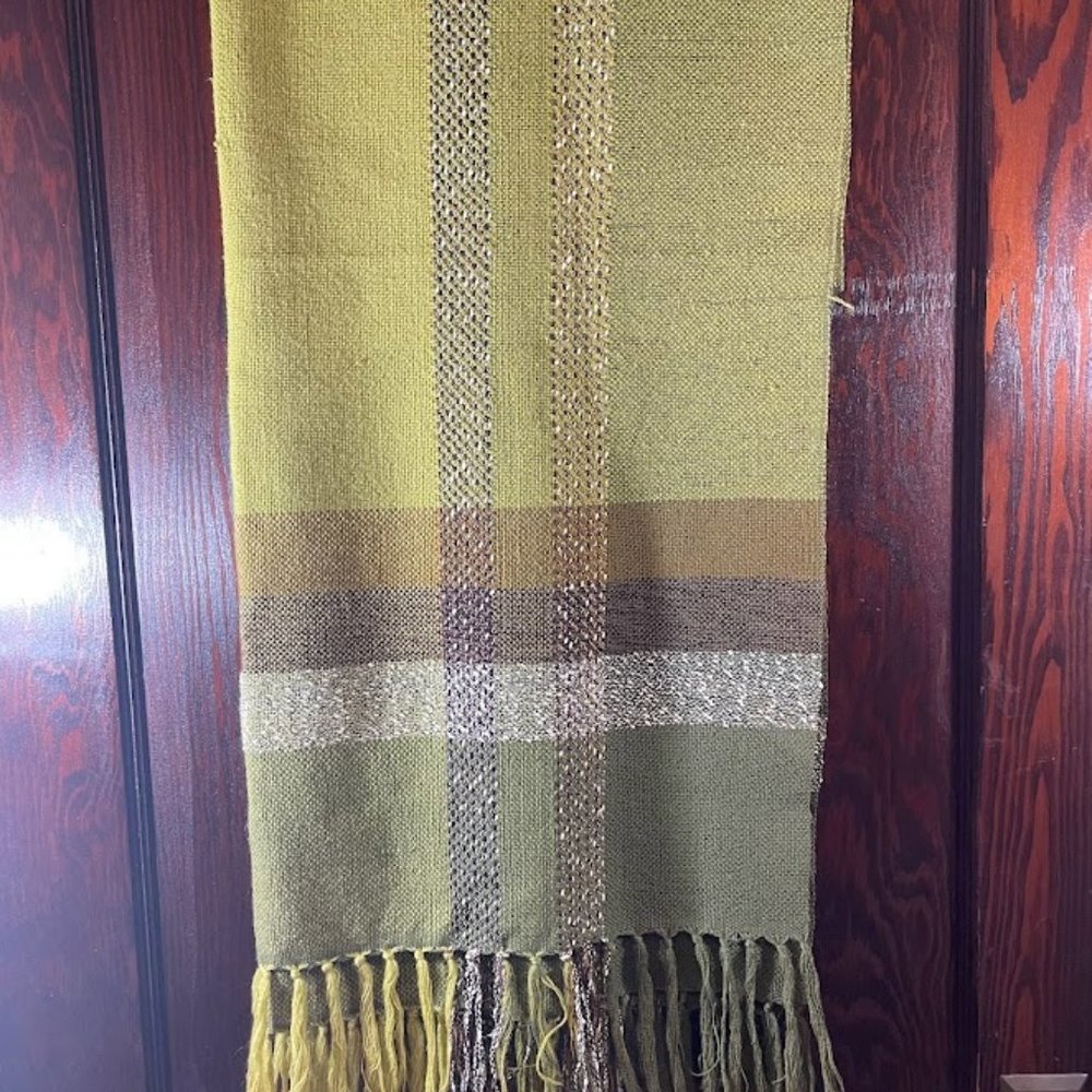 Churchill Hand Woven Green Brown Cream Colored Scarf Wrap Wool Woven Throw